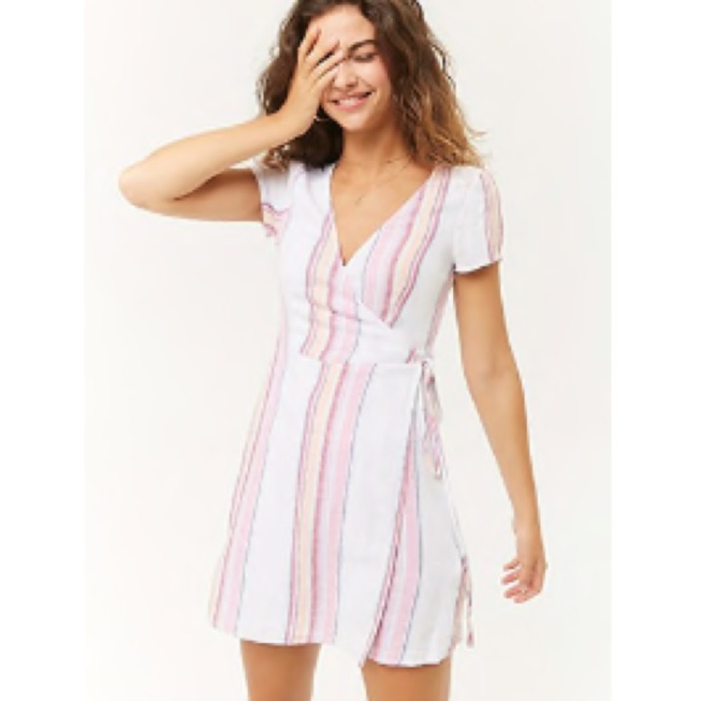 Forever 21 Stripe Tie Front Wrap Dress